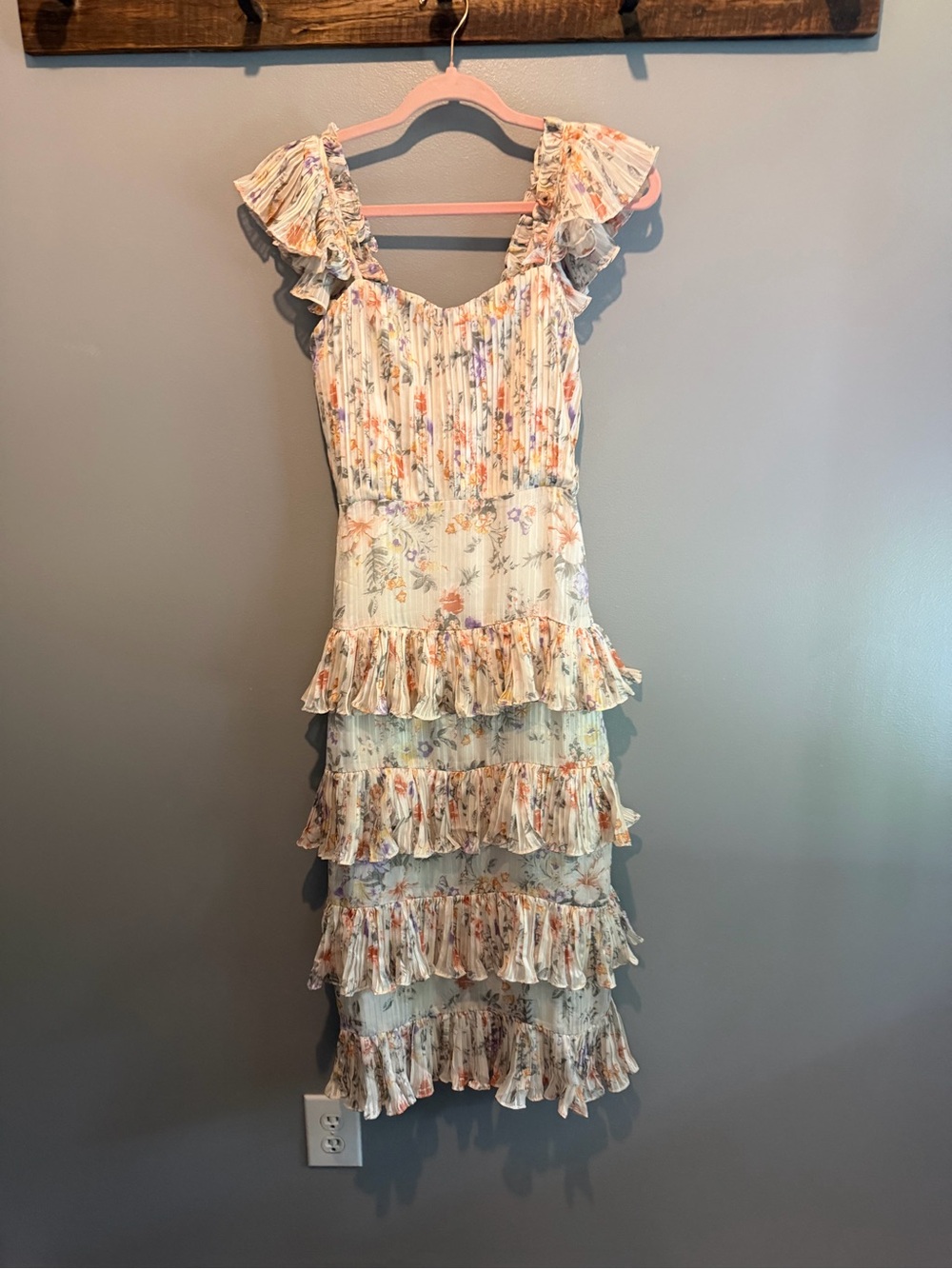 Floral Ruffle Midi Dress in Cream - Picture 1 of 4
